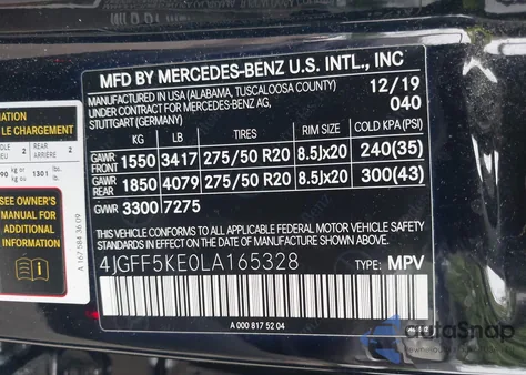 2020 Mercedes-Benz Gls 450 4Matic from USA, damaged, VIN 4JGFF5KE0LA165328